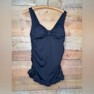 Lands' End Women’s bathing suit Tankini Swim Ruffles Tank Black built in Bra 8